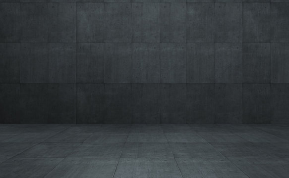 Industrial Loft style dark concrete cement square tiles wall and floor background .