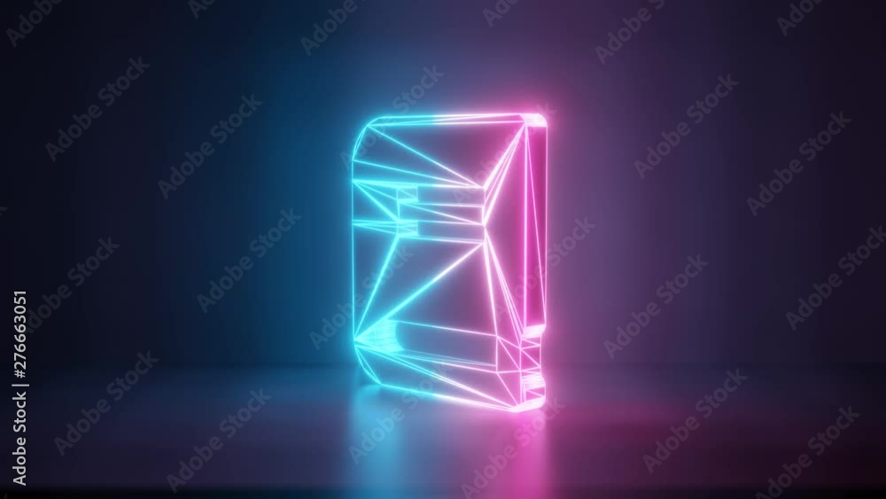 Poster 3d rendering glowing blue purple neon laser light with wireframe symbol of close book in empty space