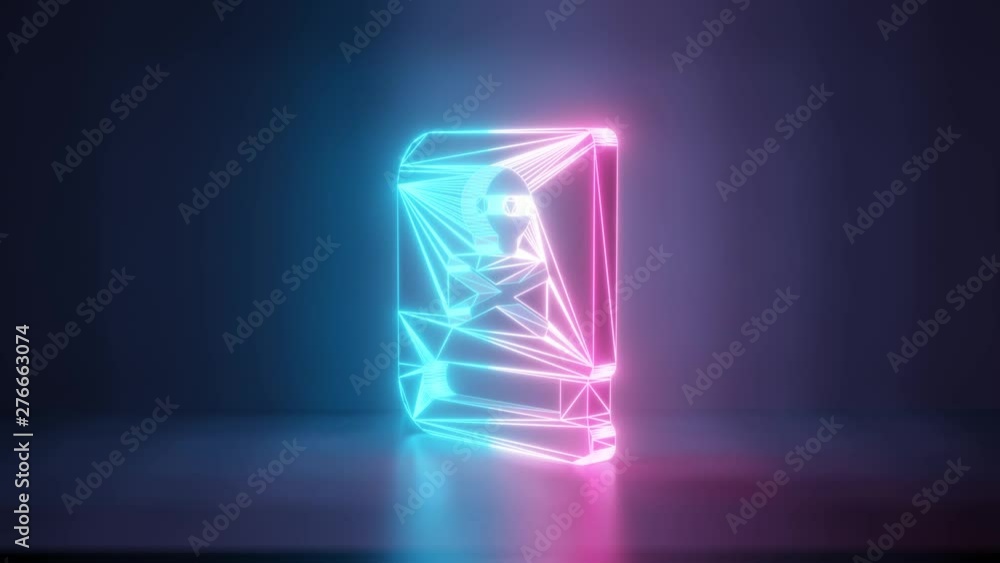 Poster 3d rendering glowing blue purple neon laser light with wireframe symbol of book dead in empty space 