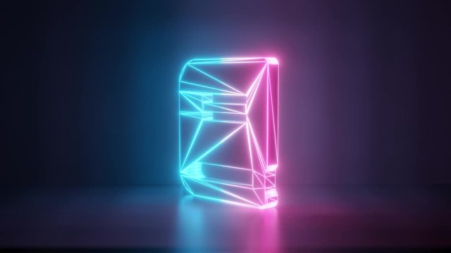 3d rendering glowing blue purple neon laser light with wireframe symbol of close book in empty space corner seamless fade animation