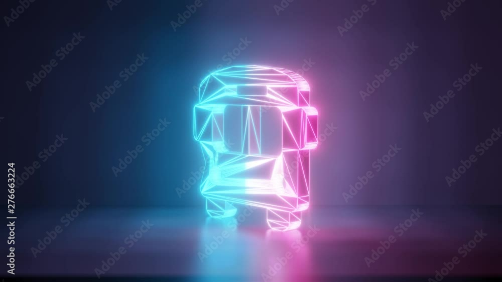 Poster 3d rendering glowing blue purple neon laser light with wireframe symbol of bus in empty space corner