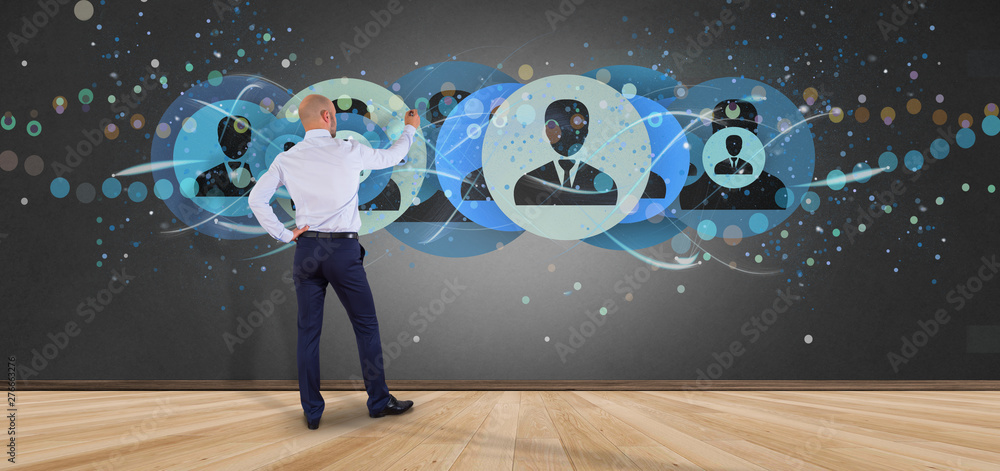 Poster man holding a professional contact network concept 3d rendering