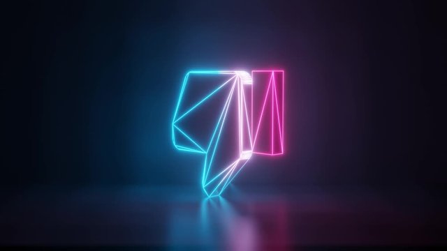 3d rendering glowing blue purple neon laser light with wireframe symbol of thumbs down in empty space corner seamless fade animation