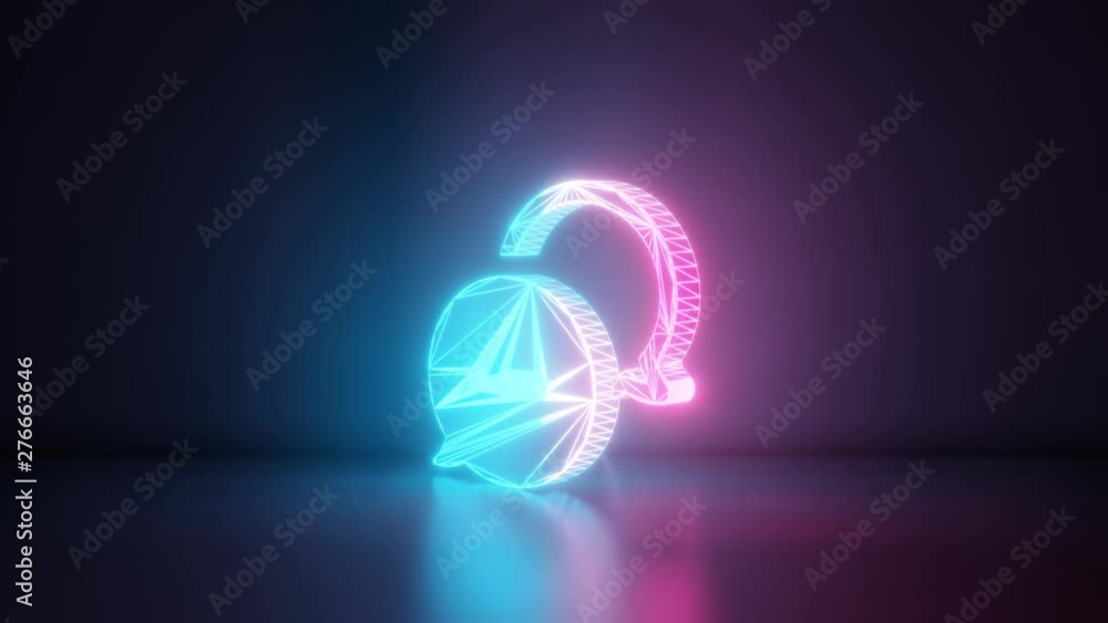 Poster 3d rendering glowing blue purple neon laser light with wireframe symbol of rounded chat bubbles with