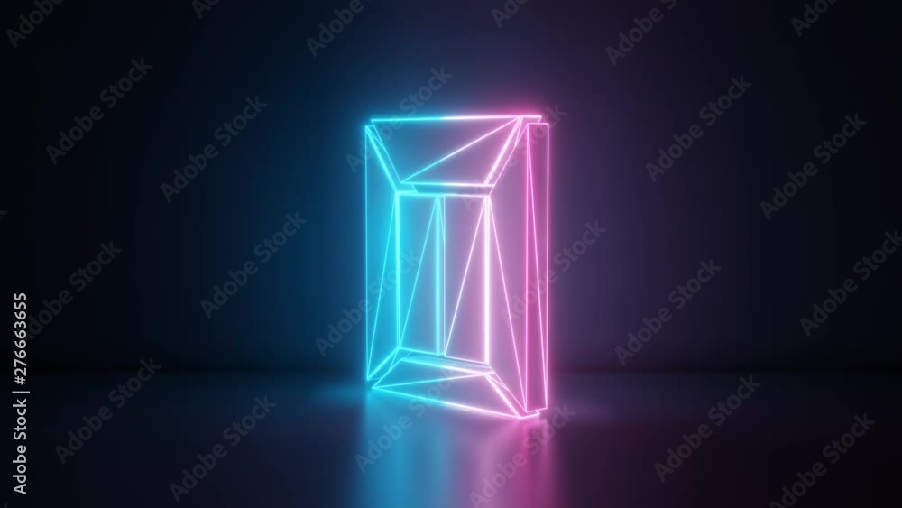 Poster 3d rendering glowing blue purple neon laser light with wireframe symbol of sealed envelope with flap