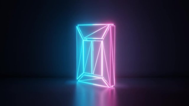 3d rendering glowing blue purple neon laser light with wireframe symbol of sealed envelope with flaps in empty space corner seamless fade animation