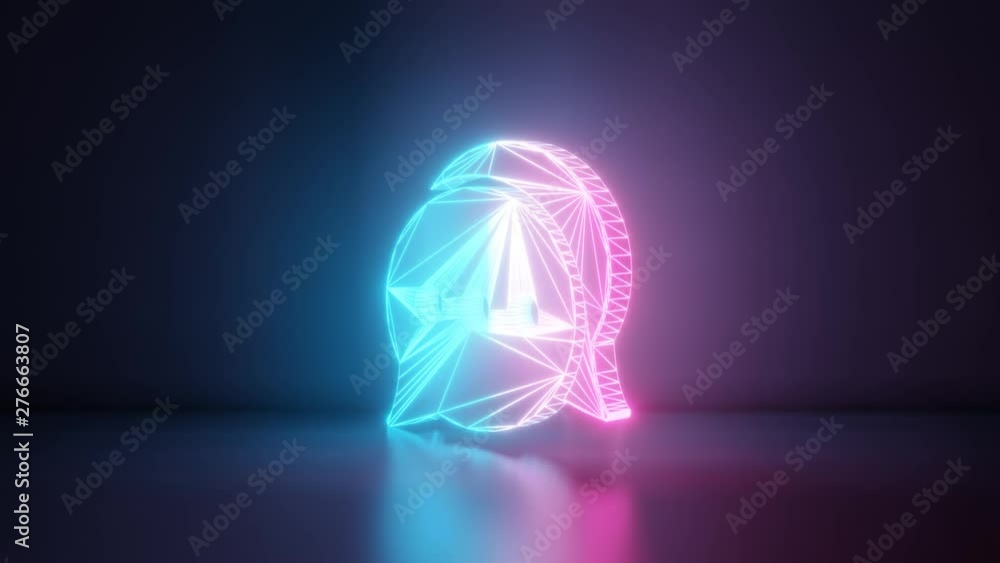 Poster 3d rendering glowing blue purple neon laser light with wireframe symbol of two rounded chat bubbles 