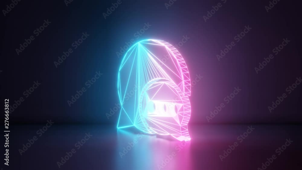 Poster 3d rendering glowing blue purple neon laser light with wireframe symbol of two rounded chat bubbles 