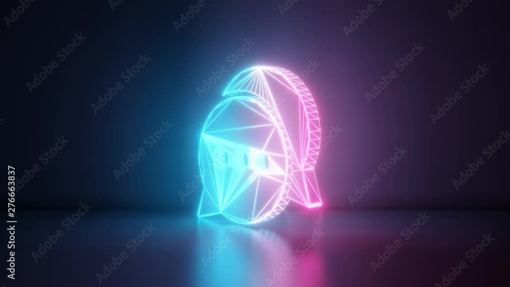 Poster 3d rendering glowing blue purple neon laser light with wireframe symbol of two rounded chat bubbles 