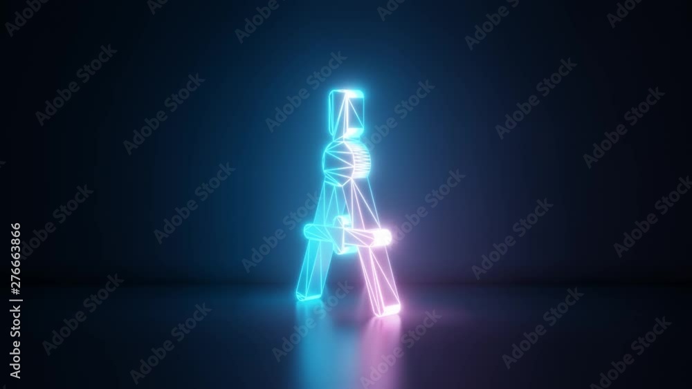Poster 3d rendering glowing blue purple neon laser light with wireframe symbol of geometry compass in empty