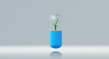 3d rendering capsule tree Sapling for medicine content.