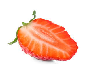 Half of ripe strawberry on white background