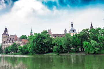 Obraz premium Summer landscape with Vajdahunyad Castle in Budapest, Hungary