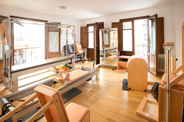 Pilates machinery in a gym