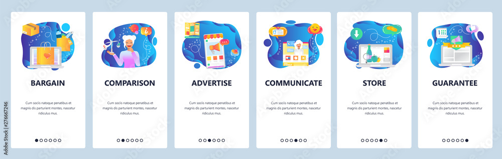 Poster website and mobile app onboarding screens vector template