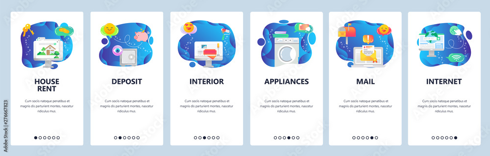 Poster website and mobile app onboarding screens vector template