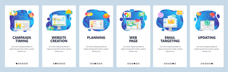 Website and mobile app onboarding screens vector template