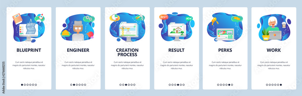 Poster website and mobile app onboarding screens vector template