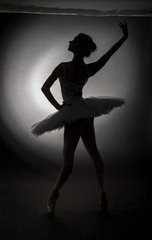 Obraz na płótnie Canvas ballerina dancing with tutu in silhouette studio on background