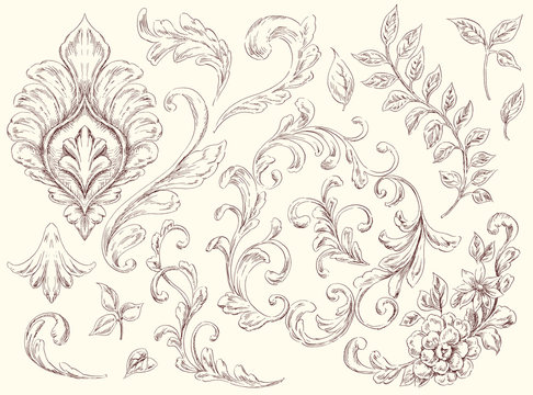 Set of Decorative Ornamental Drawing