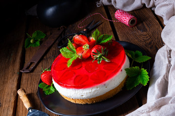 delicious cream quark pie with strawberries