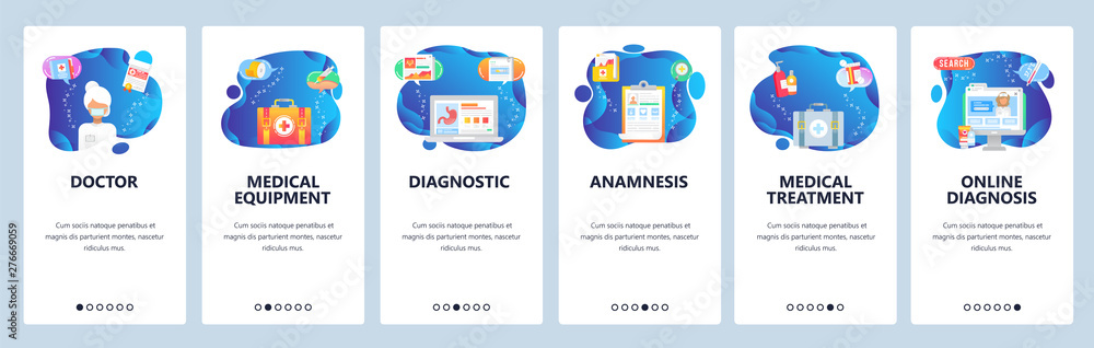 Poster website and mobile app onboarding screens vector template