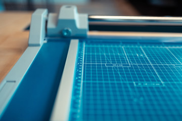 Close up of printing technique standing on the wooden table