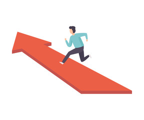 Businessman Running to His Goal Along Red Arrow Graph, Business and Career Development Vector Illustration