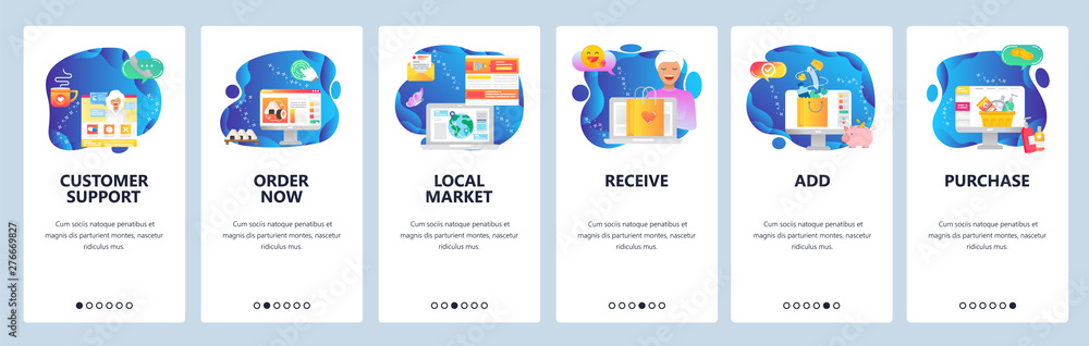 Aufkleber website and mobile app onboarding screens vector template