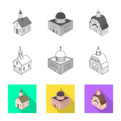 Vector design of temple and historic symbol. Collection of temple and faith vector icon for stock.