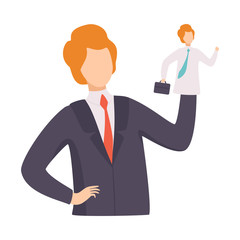 Businessman Manipulating Employee Like Puppet, Manipulation of People Concept, Man Controlled By Puppet Master Vector Illustration