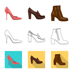 Isolated object of footwear and woman logo. Collection of footwear and foot stock vector illustration.