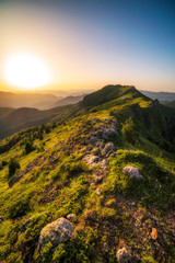 Panoramic summer mountain landscape during sunny day. 