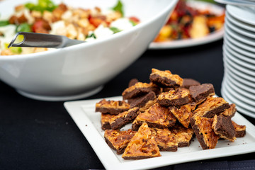 A delicious snack for a sweet festive table. Fruit at the banquet. Buffet at the wedding.  - image