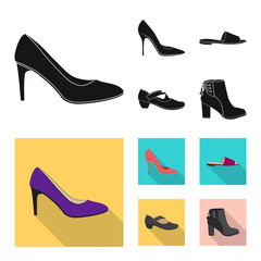 Vector illustration of footwear and woman icon. Collection of footwear and foot stock symbol for web.