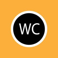 WC(toilet) round icon, white thin line on black background - vector illustration
