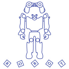 Toys for children: robot, remote control, cubes.