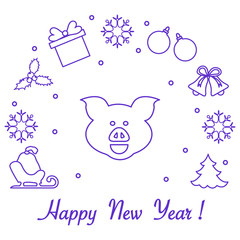 Happy New Year 2019 card. Vector illustration.