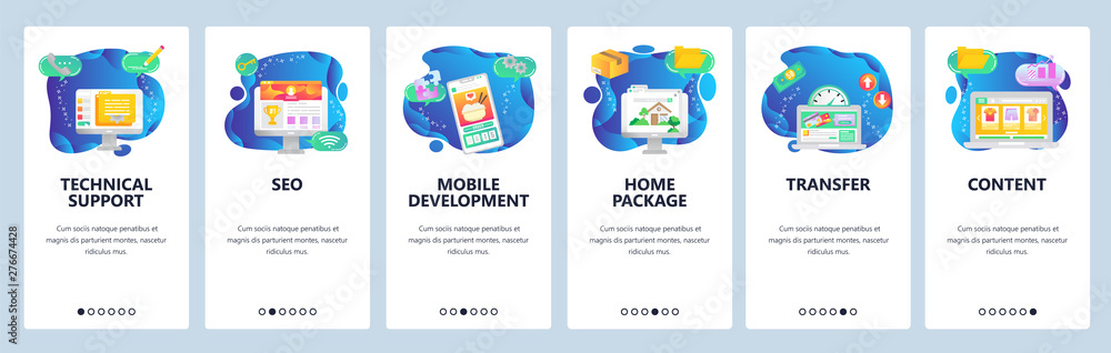 Aufkleber website and mobile app onboarding screens vector template