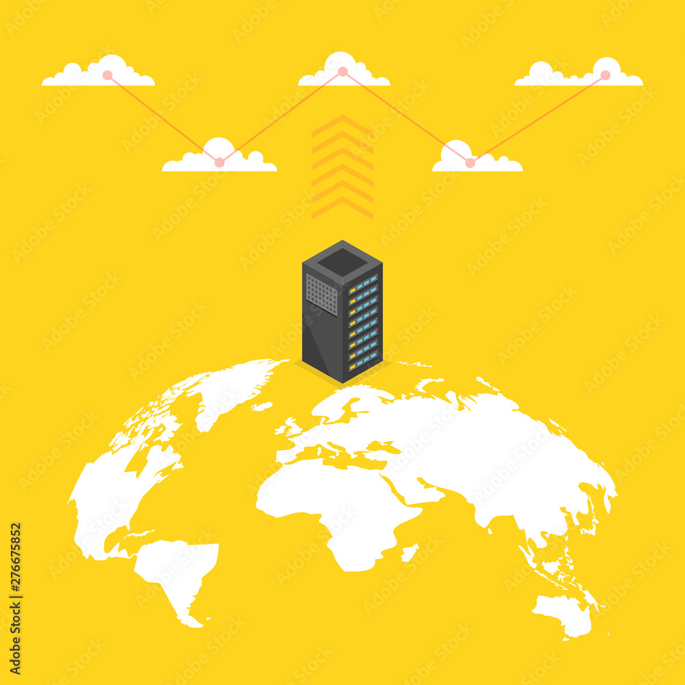 Poster computer database cloud server concept. vector illustration.