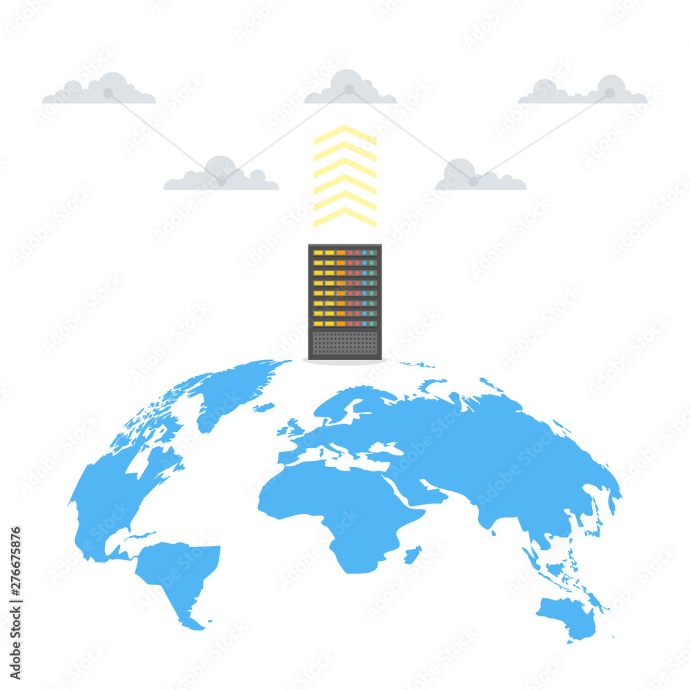 Poster computer database cloud server concept. vector illustration.