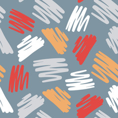Vector seamless pattern. Red, orange and white brush strokes on grey background.