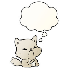 cartoon angry cat and thought bubble in smooth gradient style