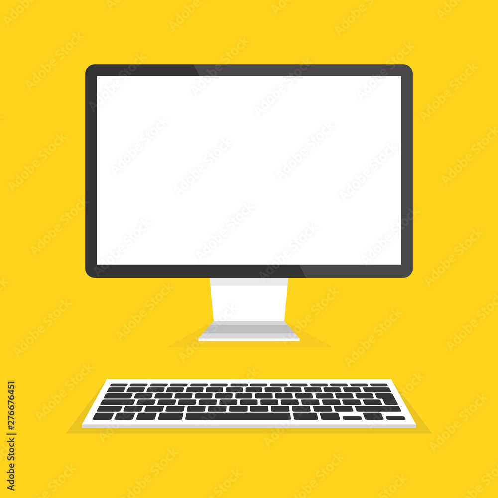 Aufkleber modern flat screen computer monitor and keyboard. vector illustration.