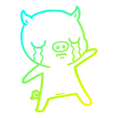 cold gradient line drawing cartoon pig crying