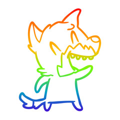 rainbow gradient line drawing laughing fox cartoon