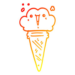 warm gradient line drawing cartoon ice cream with face