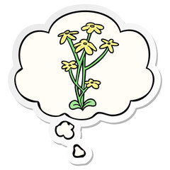 cartoon flower and thought bubble as a printed sticker