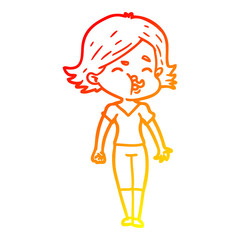 warm gradient line drawing cartoon girl pulling face