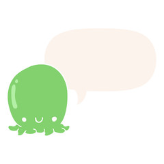 cute cartoon octopus and speech bubble in retro style